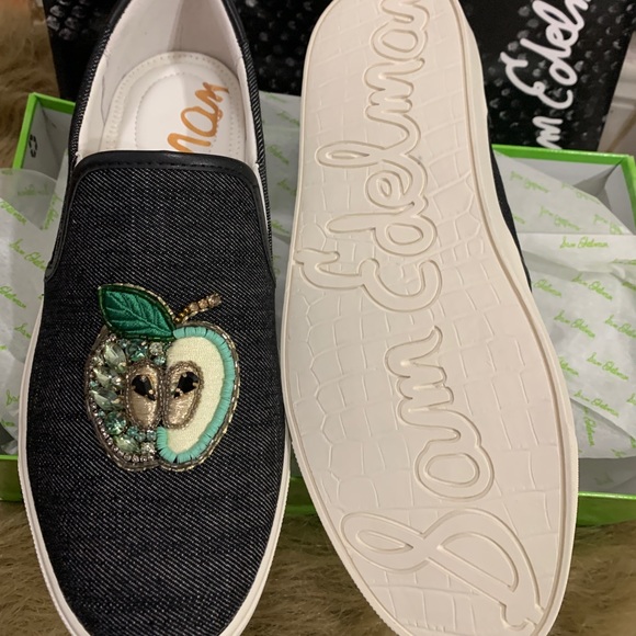 SOLD⛔️SAM EDELMAN Black Denim pear/Apple slip on - Picture 8 of 11